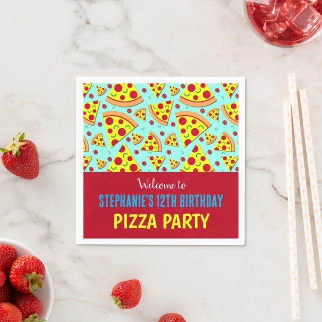 Kids Birthday Pepperoni Pizza Patterned Party Napkins (Insitu)
