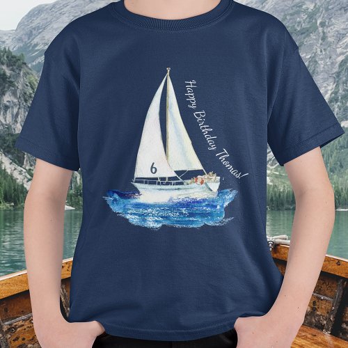 Kids Birthday Personalized Ocean Sailboat T_Shirt