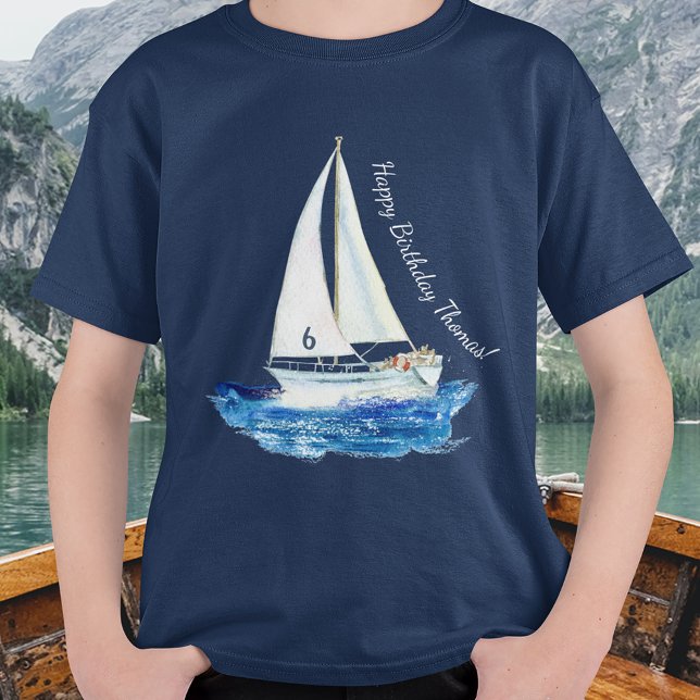 Kids Birthday Personalized Ocean Sailboat T-Shirt (Creator Uploaded)