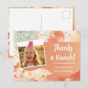 Kids Birthday Photo Thanks a Bunch Pastel Confetti Postcard