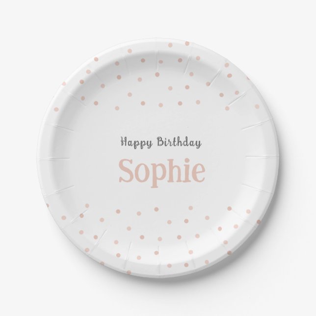 Kids Birthday Pink Confetti Paper Plates (Front)