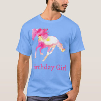 Kids Birthday Pink Watercolor Horse Gift for Girl T-Shirt