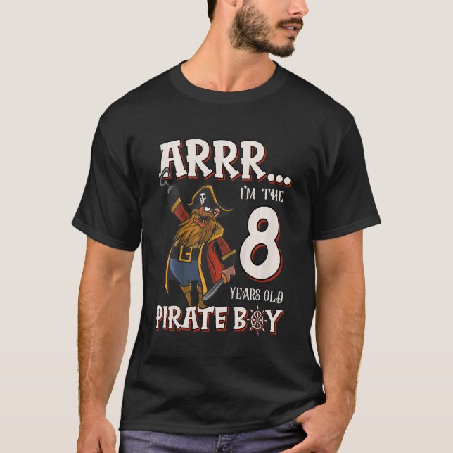 Kids Birthday Pirate Boy 8 year old little Pirate  T-Shirt (Front)