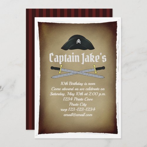 Kids Birthday Pirate Party Map Cute Whimsical Invitation