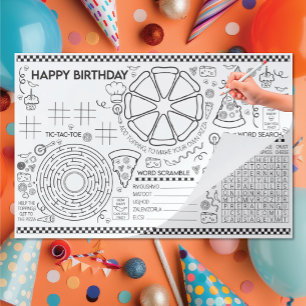 Kids Birthday Pizza Party Activity Pad and Placema