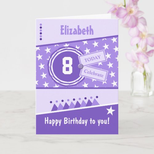 Kids Birthday purple lilac and white any age name Card