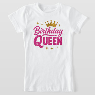 Kids Birthday Queen T-Shirt – Pink Glitter Text