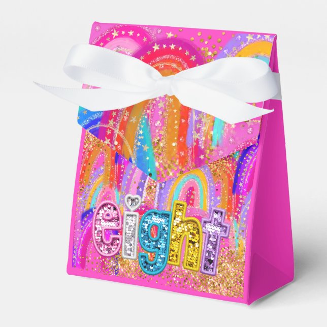 Kids Birthday Rainbow Glitter Favor Boxes (Front Side)