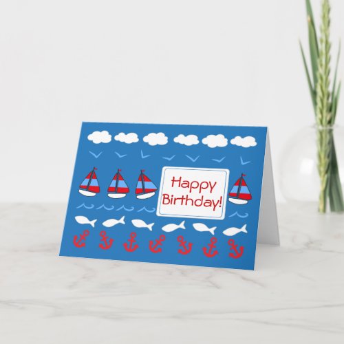 Kids Birthday Red White Blue Patriotic Sailing Card