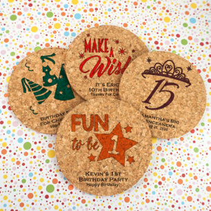 Kids Birthday Round Cork Coasters
