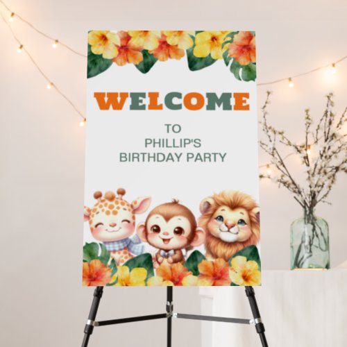 Kids Birthday Safari Lion Giraffe Monkey Welcome Foam Board