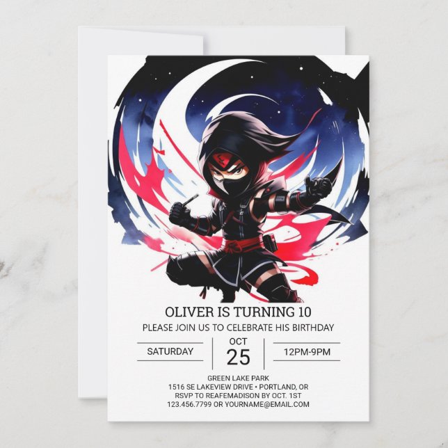 Kids' Birthday Shuriken Ninja Adventure Invitation (Front)