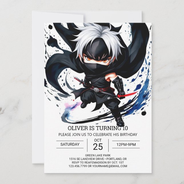 Kids' Birthday Shuriken Ninja Invitation (Front)