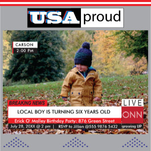 KIDS Birthday Specialized TV News Graphic Invitation