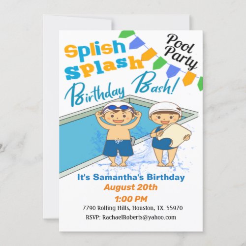 Kids Birthday Splish Slash Birthday Pool Party In Invitation