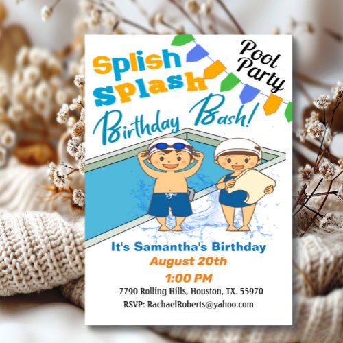 Kids Birthday Splish Slash Birthday Pool Party In Invitation