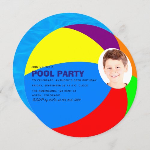 Kids Birthday Summer PoolBeach Party add photo Invitation
