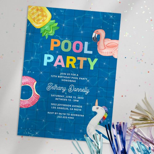 Kids Birthday Summer Pool Party Invitation
