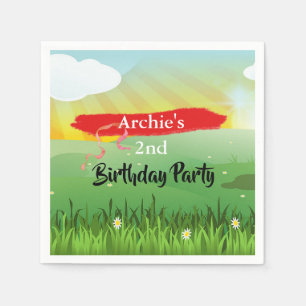 Kids Birthday Sun Fun Rustic Festival Napkins