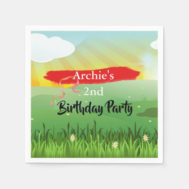 Kids Birthday Sun Fun Rustic Festival Napkins (Front)