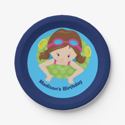 Kids Birthday Swim Team Girl Pool Party Paper Plates