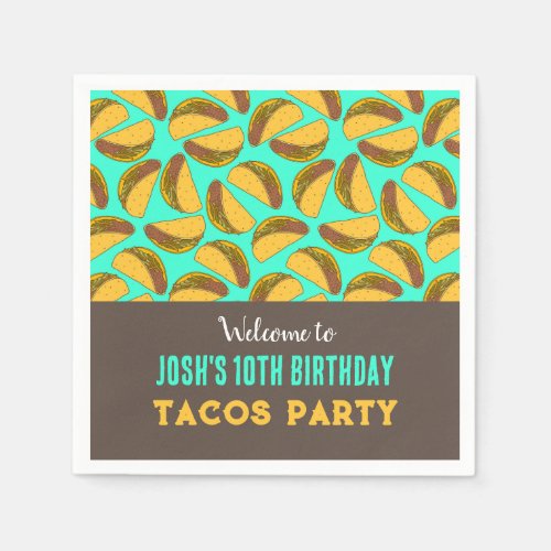 Kids Birthday Tacos Patterned Party Napkins