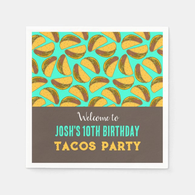 Kids Birthday Tacos Patterned Party Napkins (Front)