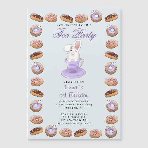 kids birthday tea party with bunny and donuts