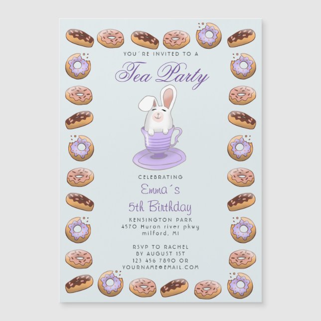 kids birthday tea party with bunny and donuts (Front)