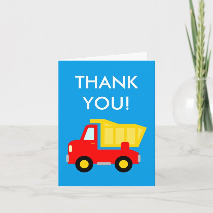 Kids birthday thank you card with toy dump truck | Zazzle