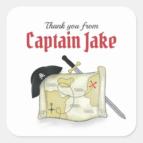 Kids Birthday Thank You Cute Colorful Pirate  Square Sticker