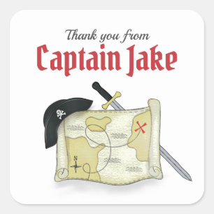 Kid's Birthday Thank You Cute Colorful Pirate  Square Sticker