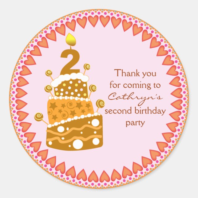 kids Birthday Thank You Stickers: Birthday Cake Classic Round Sticker (Front)
