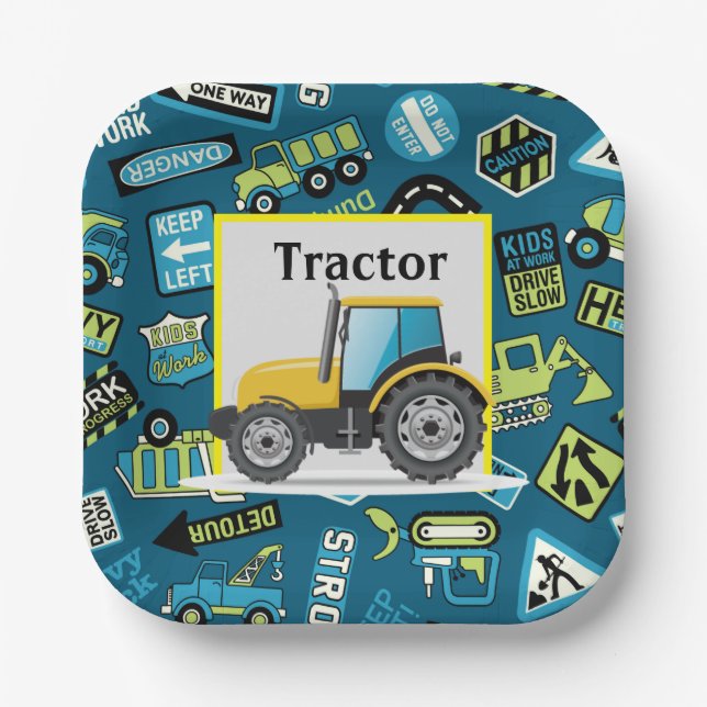 Kids Birthday Toy Tractor  Paper Plates (Front)