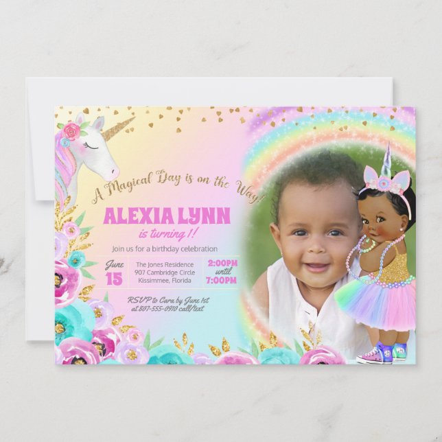 Kids Birthday Unicorn Magical Day Baby with Photo  Invitation (Front)
