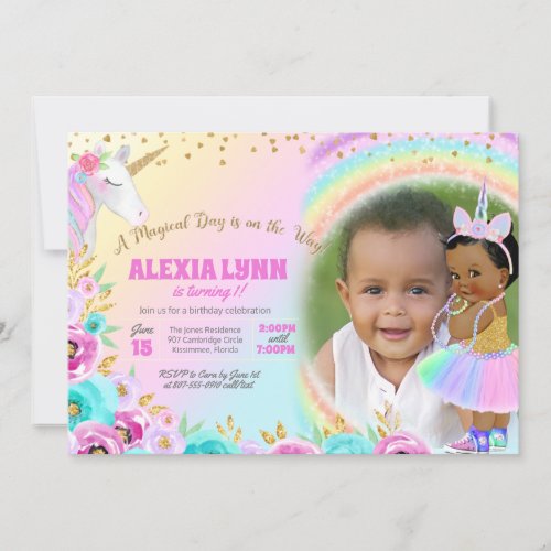 Kids Birthday Unicorn Magical Day Baby with Photo  Invitation