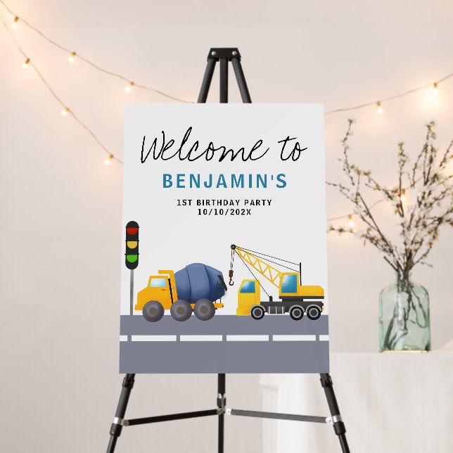 Kid's Birthday Welcome Construction Truck Foam Board (In Situ (Stand))