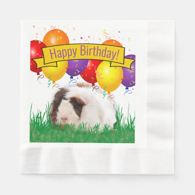 Kids Birthday White Guinea Pig Party Balloons Napkins (Front)