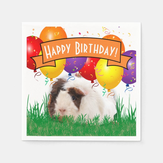Kids Birthday White Guinea Pig Party Balloons Napkins (Front)