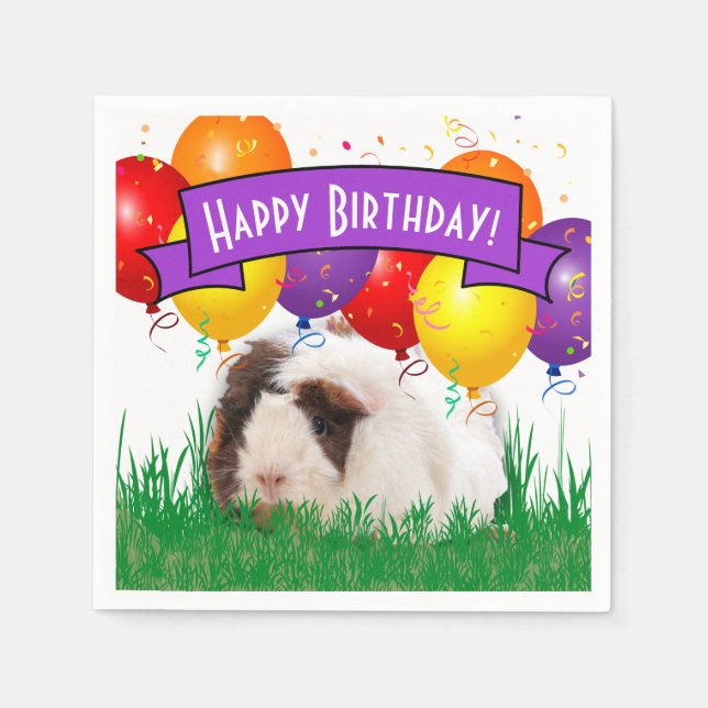 Kids Birthday White Guinea Pig Party Balloons Napkins (Front)