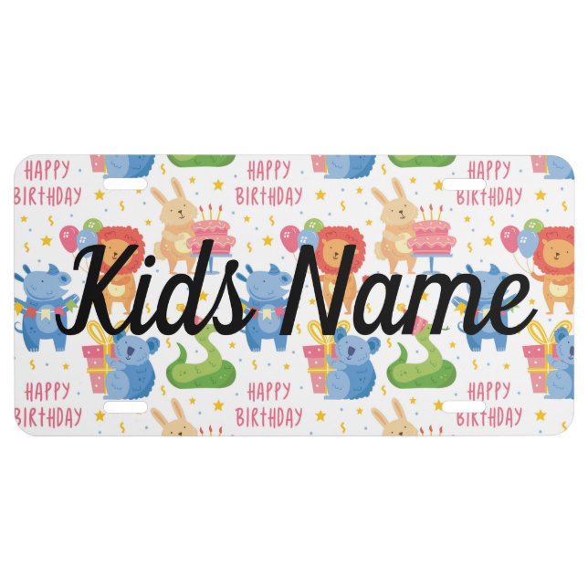 Kids Birthday with cute animals License Plate (Front)