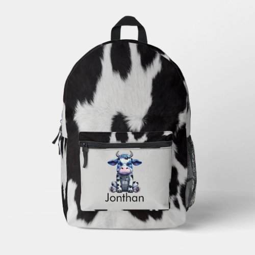 Kids Black and White Cow theme Printed Backpack