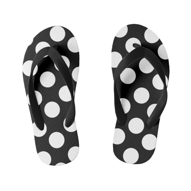 Kids Black and White Polka Dot Flip Flops | Zazzle