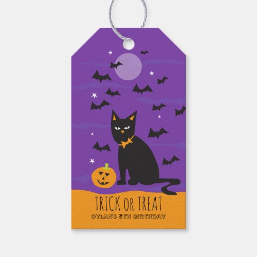 Kids Black Cat Birthday Party Halloween Gift Tag