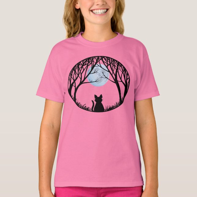 Kid's Black Cat T-shirt Spooky Fat Cat Kid's Tee (Front)