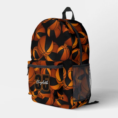 Kids black orange team colors basketballs pattern printed backpack