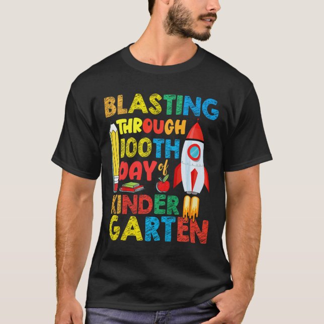 Kids Blasting Through 100th Day Of Kindergarten Bo T-Shirt (Front)