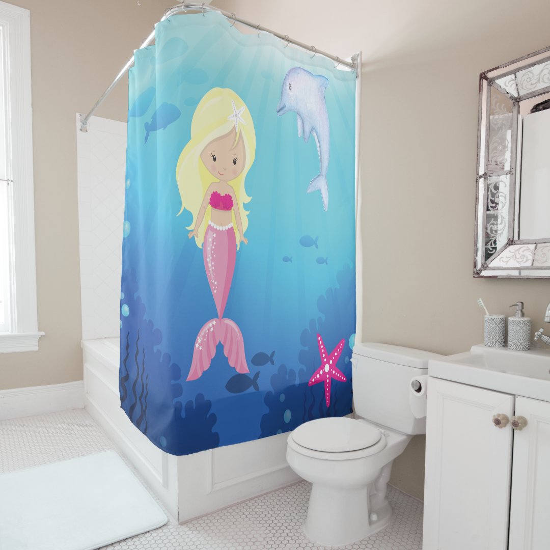 Kids Blonde Mermaid Under The Sea Shower Curtain Zazzle