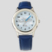 Kids Blue Airplane Cartoon and Name Boys Watch