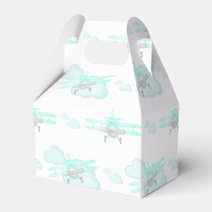 Kids Blue Airplane Flying Aviation Birthday Favor Boxes
